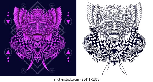 barong balinese mask with sacred geometry