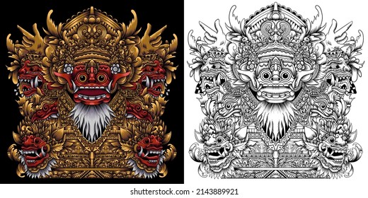 barong balinese mask vector illustration in detailed style