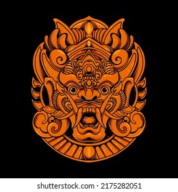 Barong Head Balinese Culture, Vector Illustration