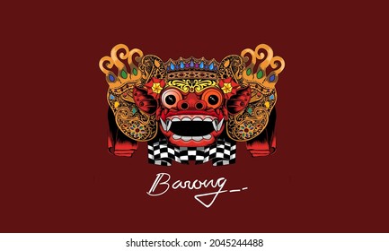 Barong illustration, Indonesian mythological creature, isolated vector
