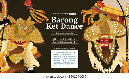 Barong Ket Dance Flat design layout idea for tourism event Indonesian culture