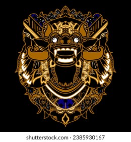 Barong lion batik with batik ornament filling, can be printed digitally or for display