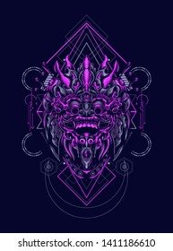 Barong Mask Balinese with sacred geometry pattern