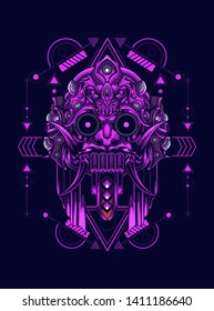 Barong Mask Balinese with sacred geometry pattern