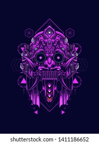 Barong Mask Balinese with sacred geometry pattern