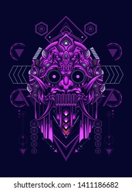 Barong Mask Balinese with sacred geometry pattern