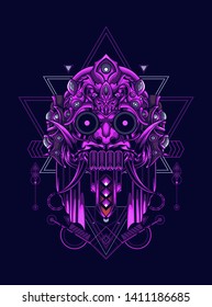 Barong Mask Balinese with sacred geometry pattern