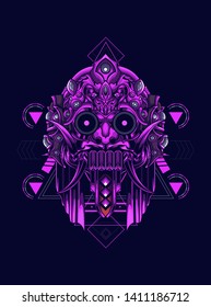Barong Mask Balinese with sacred geometry pattern