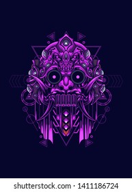 Barong Mask Balinese with sacred geometry pattern