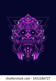 Barong Mask Balinese with sacred geometry pattern