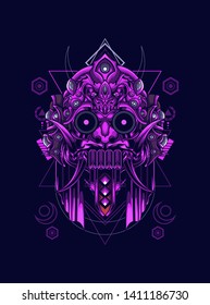 Barong Mask Balinese with sacred geometry pattern