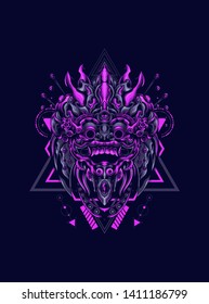 Barong Mask Balinese with sacred geometry pattern
