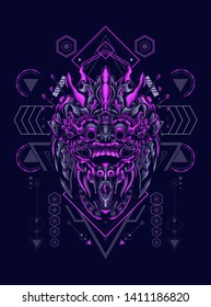 Barong Mask Balinese with sacred geometry pattern