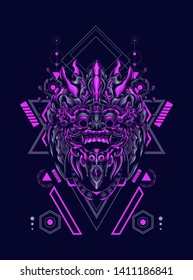 Barong Mask Balinese with sacred geometry pattern