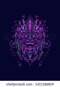 Barong Mask Balinese with sacred geometry pattern