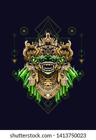 Barong mask Balinese with sacred geometry pattern 