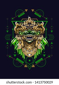 Barong mask Balinese with sacred geometry pattern 