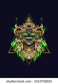 Barong mask Balinese with sacred geometry pattern 