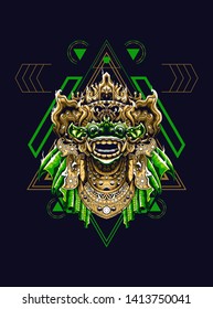 Barong mask Balinese with sacred geometry pattern 