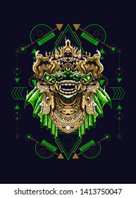Barong mask Balinese with sacred geometry pattern 