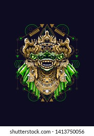 Barong mask Balinese with sacred geometry pattern 