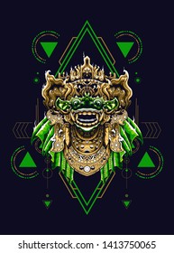 Barong mask Balinese with sacred geometry pattern 