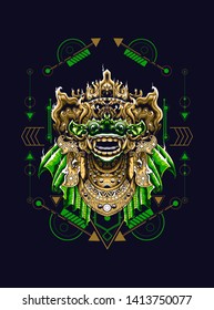 Barong mask Balinese with sacred geometry pattern 