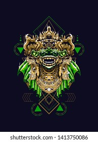Barong mask Balinese with sacred geometry pattern 