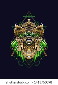 Barong mask Balinese with sacred geometry pattern 