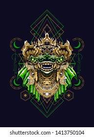 Barong mask Balinese with sacred geometry pattern 