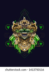 Barong mask Balinese with sacred geometry pattern 
