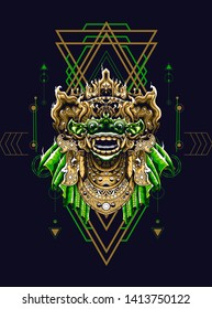 Barong mask Balinese with sacred geometry pattern 