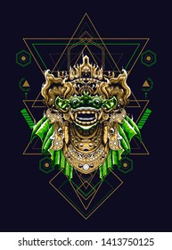 Barong mask Balinese with sacred geometry pattern 