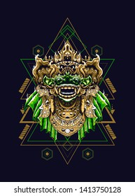 Barong mask Balinese with sacred geometry pattern 