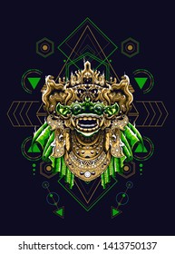 Barong mask Balinese with sacred geometry pattern 