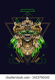 Barong mask Balinese with sacred geometry pattern 