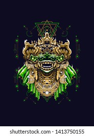 Barong mask Balinese with sacred geometry pattern 