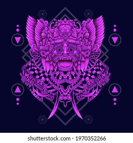 Barong Mask Balinese with sacred geometry pattern