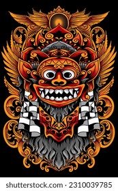 Barong mask illustration from Balinese art