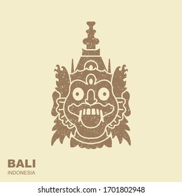 Barong. Traditional ritual Balinese mask. Flat icon with a shabby effect.. Stylized vector illustration