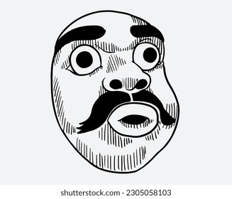 Barong. Traditional ritual Balinese mask. Vector outline illustration for coloring book isolated. Hindu ethnic symbol, tattoo art, yoga, Bali spiritual design for print, posters, t-shirts, textiles.