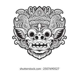 Barong. Traditional ritual Balinese mask outline illustration