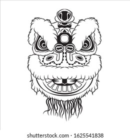 Barongsai Chinese New Year Line Art Outline Style