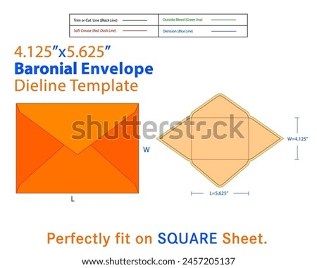 Baronial Envelope W 4.375, L 5.75 Inches Dieline Template. A baronial envelope is a type of envelope characterized by its elegant and classic design. It typically features a pointed flap and is common