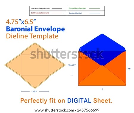 Baronial Envelope W 4.375, L 5.75 Inches Dieline Template. A baronial envelope is a type of envelope characterized by its elegant and classic design. It typically features a pointed flap and is common