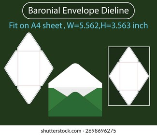 Baronial envelope W 5.562 x H 3.563 inch Dieline