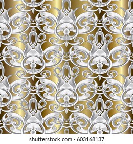 Baroque antique seamless pattern. Floral background wallpaper illustration with vintage  medieval scroll leaves, abstract flowers and stroked damask ornaments. Vector royal luxury texture for fabric