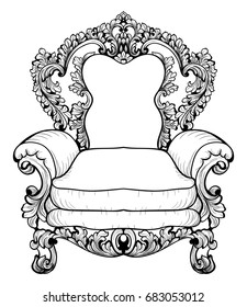 Baroque armchair with luxurious ornaments. Vector French Luxury rich intricate structure. Victorian Royal Style decors