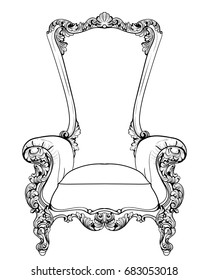 Baroque armchair with luxurious ornaments. Vector French Luxury rich intricate structure. Victorian Royal Style decors