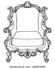 Baroque armchair with luxurious ornaments. Vector French Luxury rich intricate structure. Victorian Royal Style decors